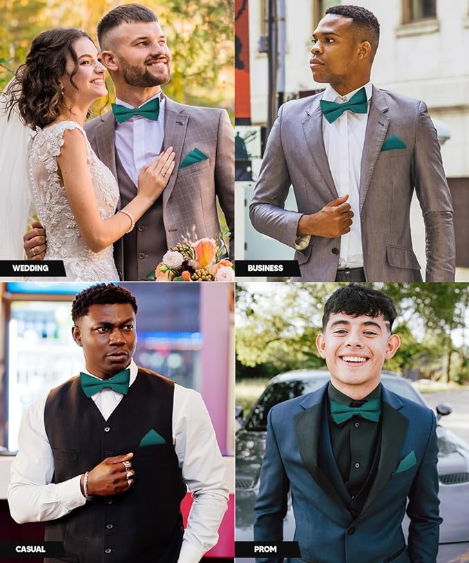 Vittorio Farina Men's Satin Bow Tie & Pocket Square in Gift Box - Suits You Sir - Teal Blue - 