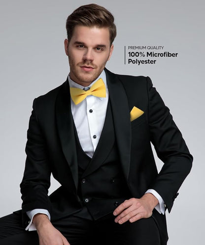 Vittorio Farina Men's Satin Bow Tie & Pocket Square in Gift Box - Suits You Sir - Yellow - 