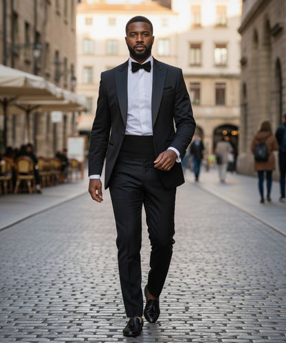 Vittorio Farina Men's Satin Cummerbund, Bow Tie and Pocket Square Set in Gift Box - Suits You Sir - Black - 