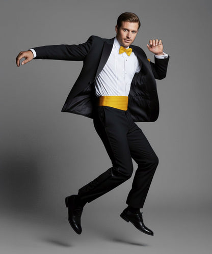 Vittorio Farina Men's Satin Cummerbund, Bow Tie and Pocket Square Set in Gift Box - Suits You Sir - Gold - 