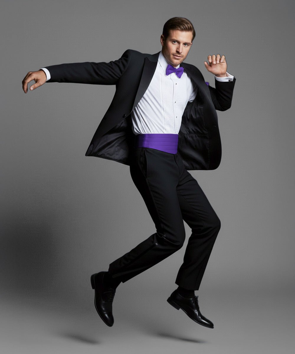 Vittorio Farina Men's Satin Cummerbund, Bow Tie and Pocket Square Set in Gift Box - Suits You Sir - Purple - 