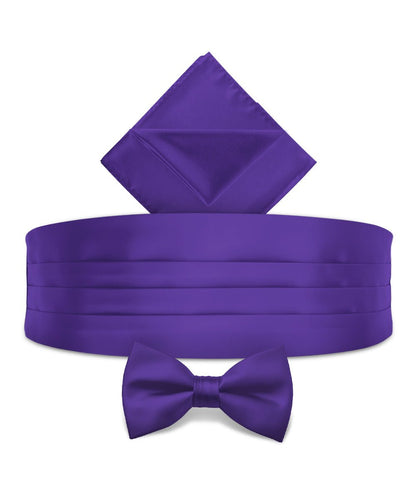 Vittorio Farina Men's Satin Cummerbund, Bow Tie and Pocket Square Set in Gift Box - Suits You Sir - Purple - 