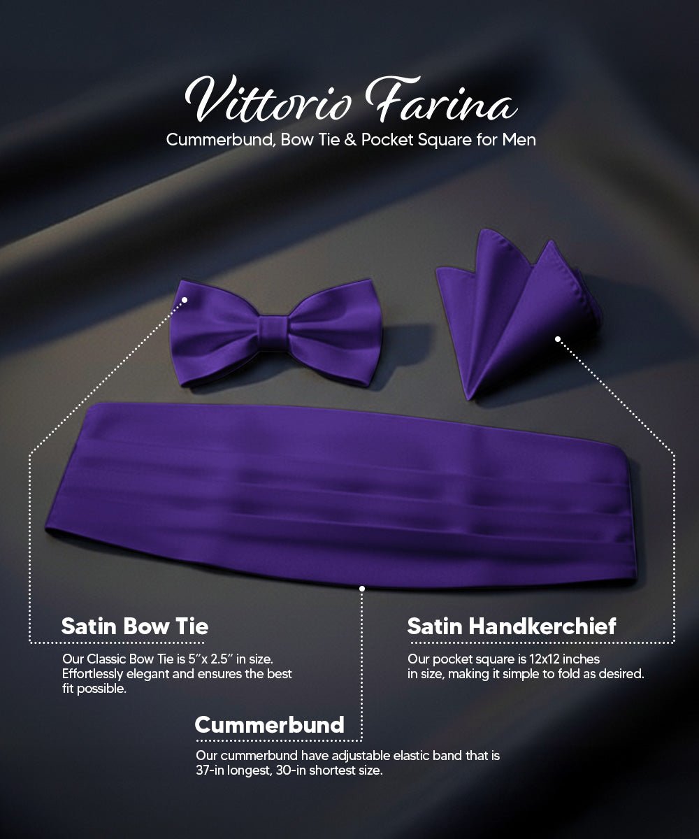 Vittorio Farina Men's Satin Cummerbund, Bow Tie and Pocket Square Set in Gift Box - Suits You Sir - Red - 