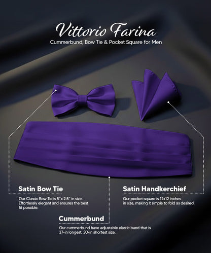 Vittorio Farina Men's Satin Cummerbund, Bow Tie and Pocket Square Set in Gift Box - Suits You Sir - Red - 