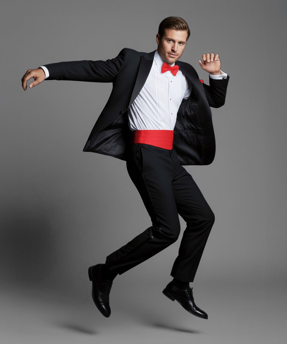 Vittorio Farina Men's Satin Cummerbund, Bow Tie and Pocket Square Set in Gift Box - Suits You Sir - Red - 