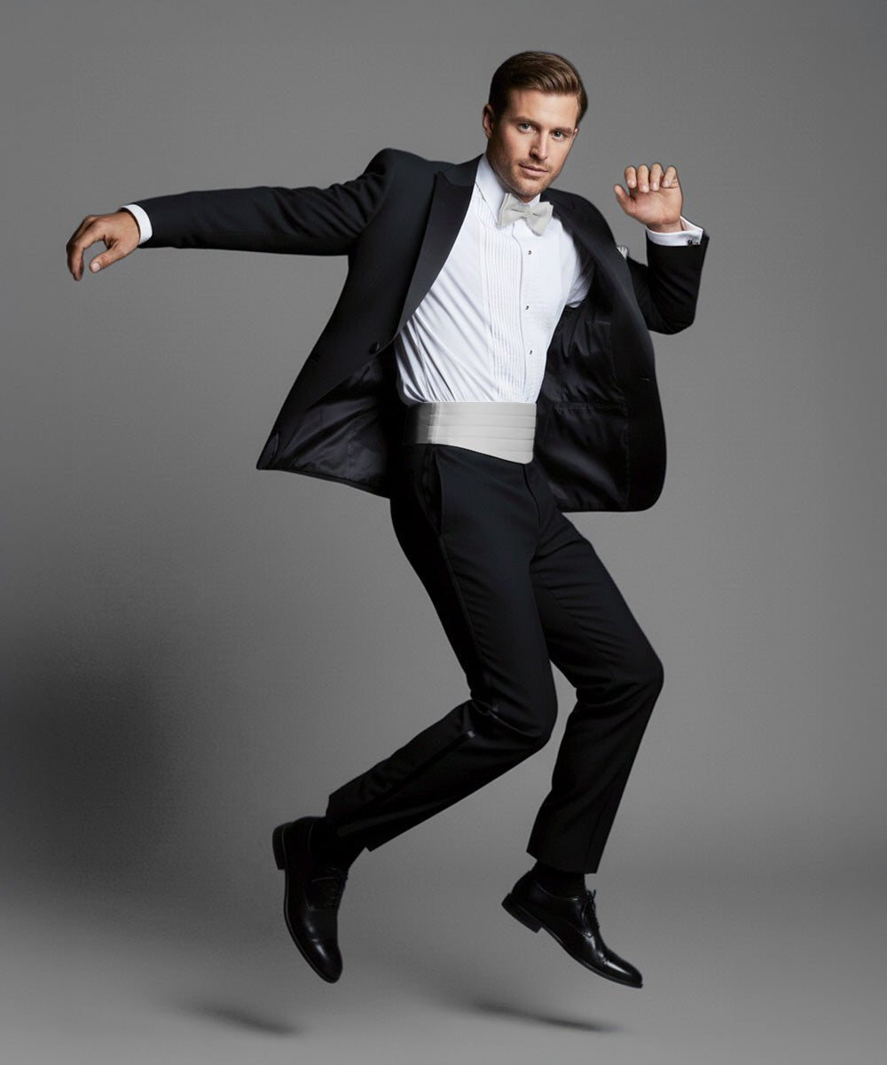 Vittorio Farina Men's Satin Cummerbund, Bow Tie and Pocket Square Set in Gift Box - Suits You Sir - Silver - 