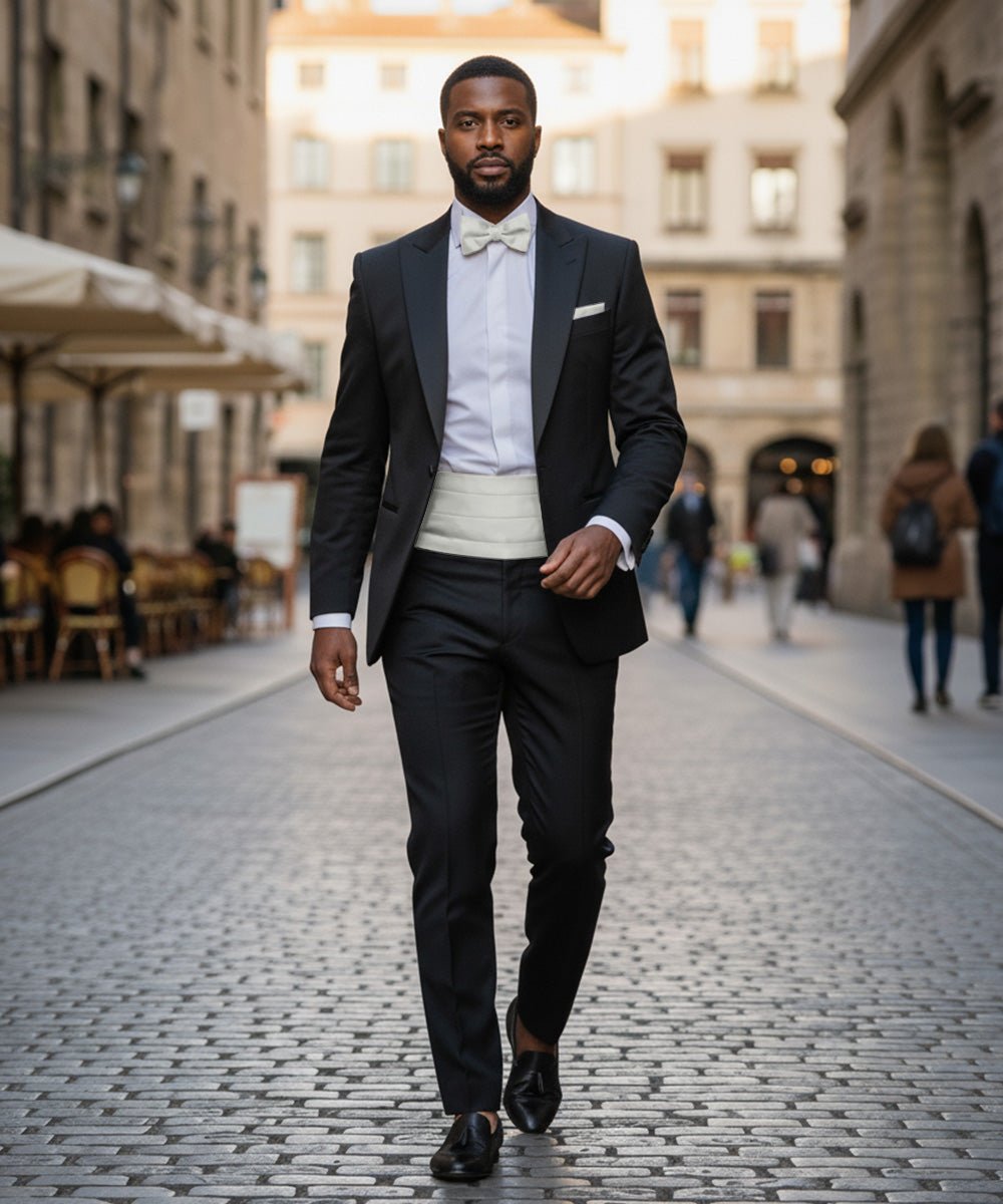 Vittorio Farina Men's Satin Cummerbund, Bow Tie and Pocket Square Set in Gift Box - Suits You Sir - White - 