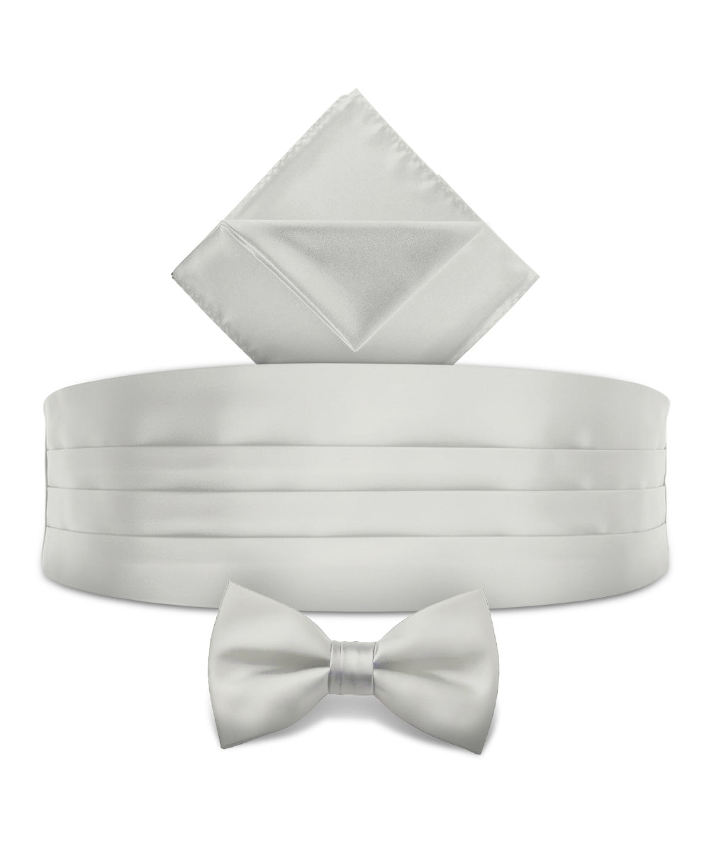 Vittorio Farina Men's Satin Cummerbund, Bow Tie and Pocket Square Set in Gift Box - Suits You Sir - White - 