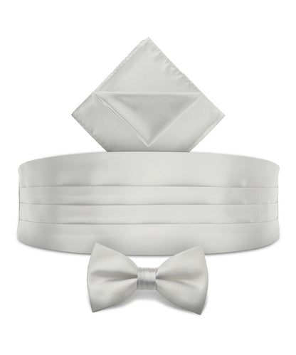 Vittorio Farina Men's Satin Cummerbund, Bow Tie and Pocket Square Set in Gift Box - Suits You Sir - White - 