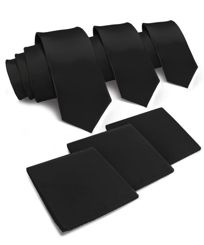 Vittorio Farina Men's Satin Necktie & Pocket Square (Multipack) - Suits You Sir - Black - 