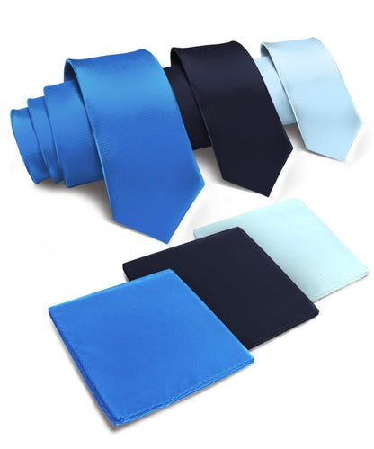 Vittorio Farina Men's Satin Necktie & Pocket Square (Multipack) - Suits You Sir - Royal Blue - 