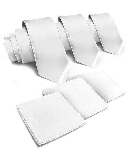 Vittorio Farina Men's Satin Necktie & Pocket Square (Multipack) - Suits You Sir - White - 