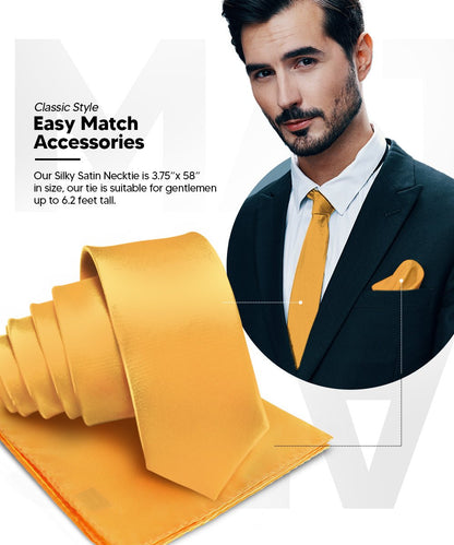 Vittorio Farina Men's Satin Necktie & Pocket Square - Suits You Sir - Amber - 