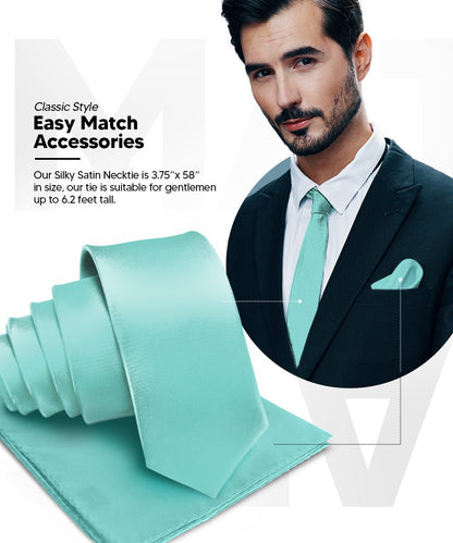 Vittorio Farina Men's Satin Necktie & Pocket Square - Suits You Sir - Aqua - 