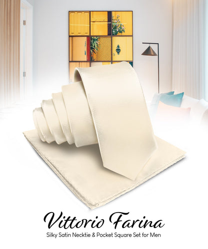 Vittorio Farina Men's Satin Necktie & Pocket Square - Suits You Sir - Beige - 
