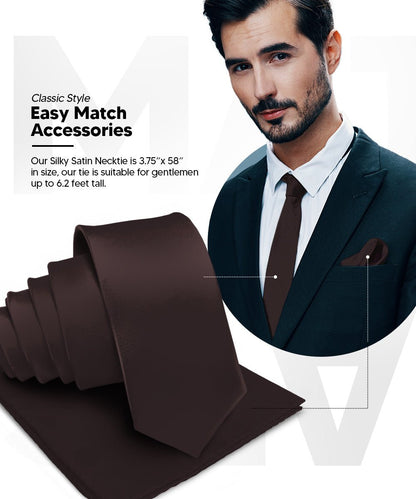 Vittorio Farina Men's Satin Necktie & Pocket Square - Suits You Sir - Brown - 