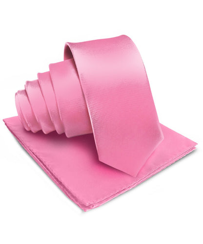 Vittorio Farina Men's Satin Necktie & Pocket Square - Suits You Sir - Bubblegum Pink - 