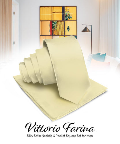 Vittorio Farina Men's Satin Necktie & Pocket Square - Suits You Sir - Champagne - 