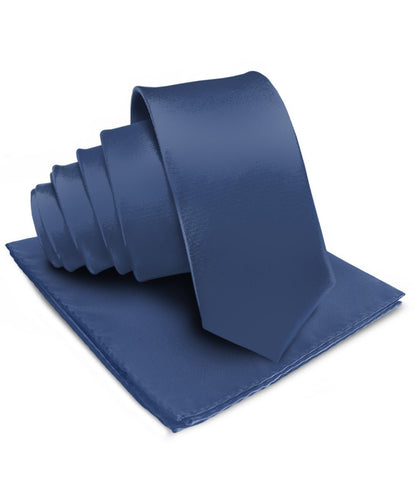 Vittorio Farina Men's Satin Necktie & Pocket Square - Suits You Sir - French Blue - 