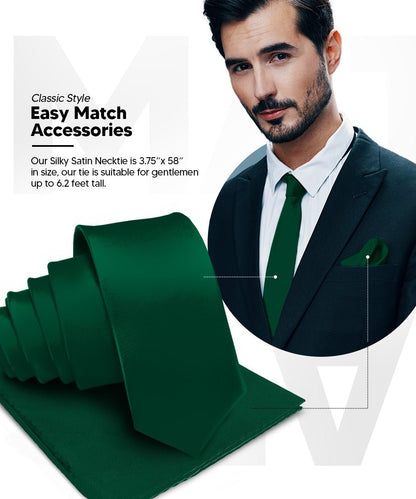 Vittorio Farina Men's Satin Necktie & Pocket Square - Suits You Sir - Hunter Green - 