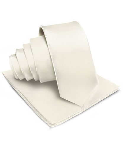 Vittorio Farina Men's Satin Necktie & Pocket Square - Suits You Sir - Ivory - 
