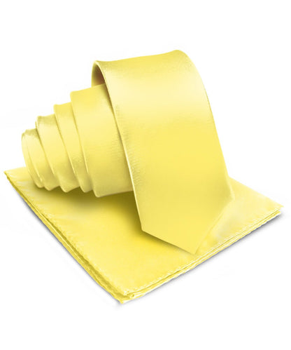 Vittorio Farina Men's Satin Necktie & Pocket Square - Suits You Sir - Lemon - 