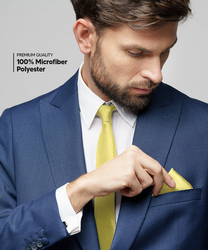 Vittorio Farina Men's Satin Necktie & Pocket Square - Suits You Sir - Lemon - 