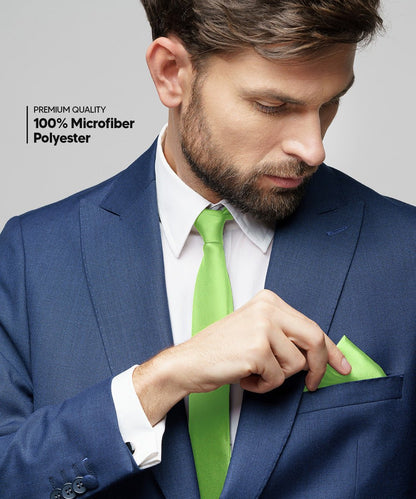Vittorio Farina Men's Satin Necktie & Pocket Square - Suits You Sir - Lime Green - 