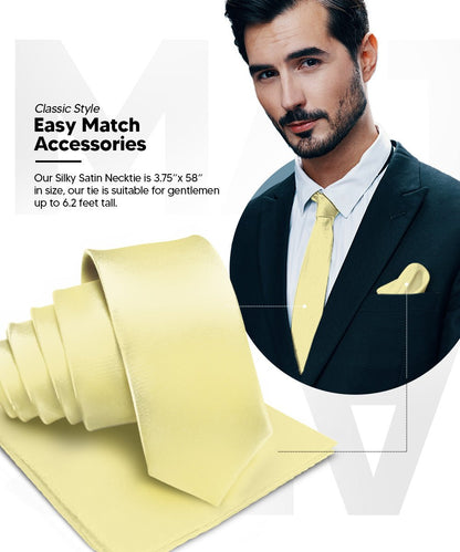 Vittorio Farina Men's Satin Necktie & Pocket Square - Suits You Sir - Maize - 
