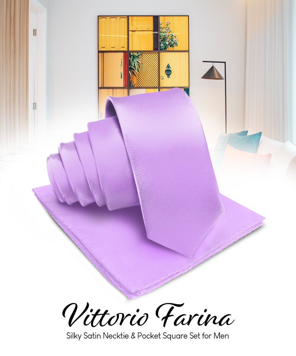 Vittorio Farina Men's Satin Necktie & Pocket Square - Suits You Sir - Medium Purple - 