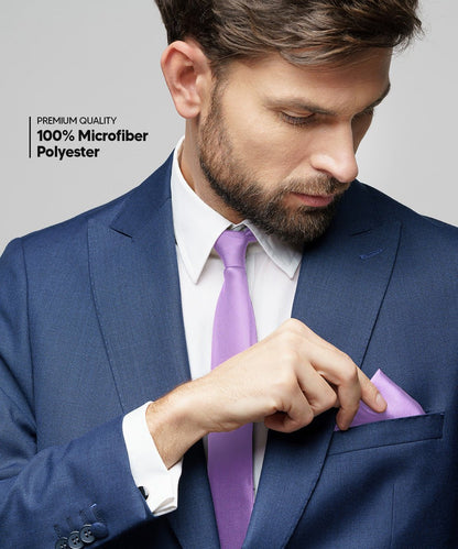 Vittorio Farina Men's Satin Necktie & Pocket Square - Suits You Sir - Medium Purple - 