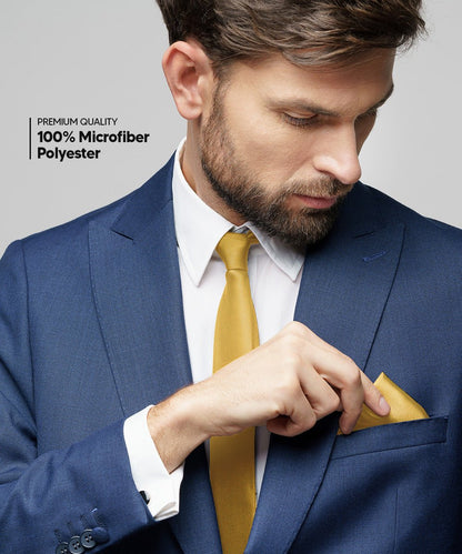 Vittorio Farina Men's Satin Necktie & Pocket Square - Suits You Sir - Mustard Yellow - 
