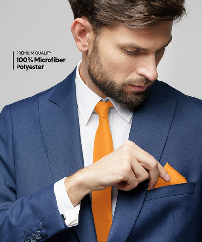 Vittorio Farina Men's Satin Necktie & Pocket Square - Suits You Sir - Orange - 