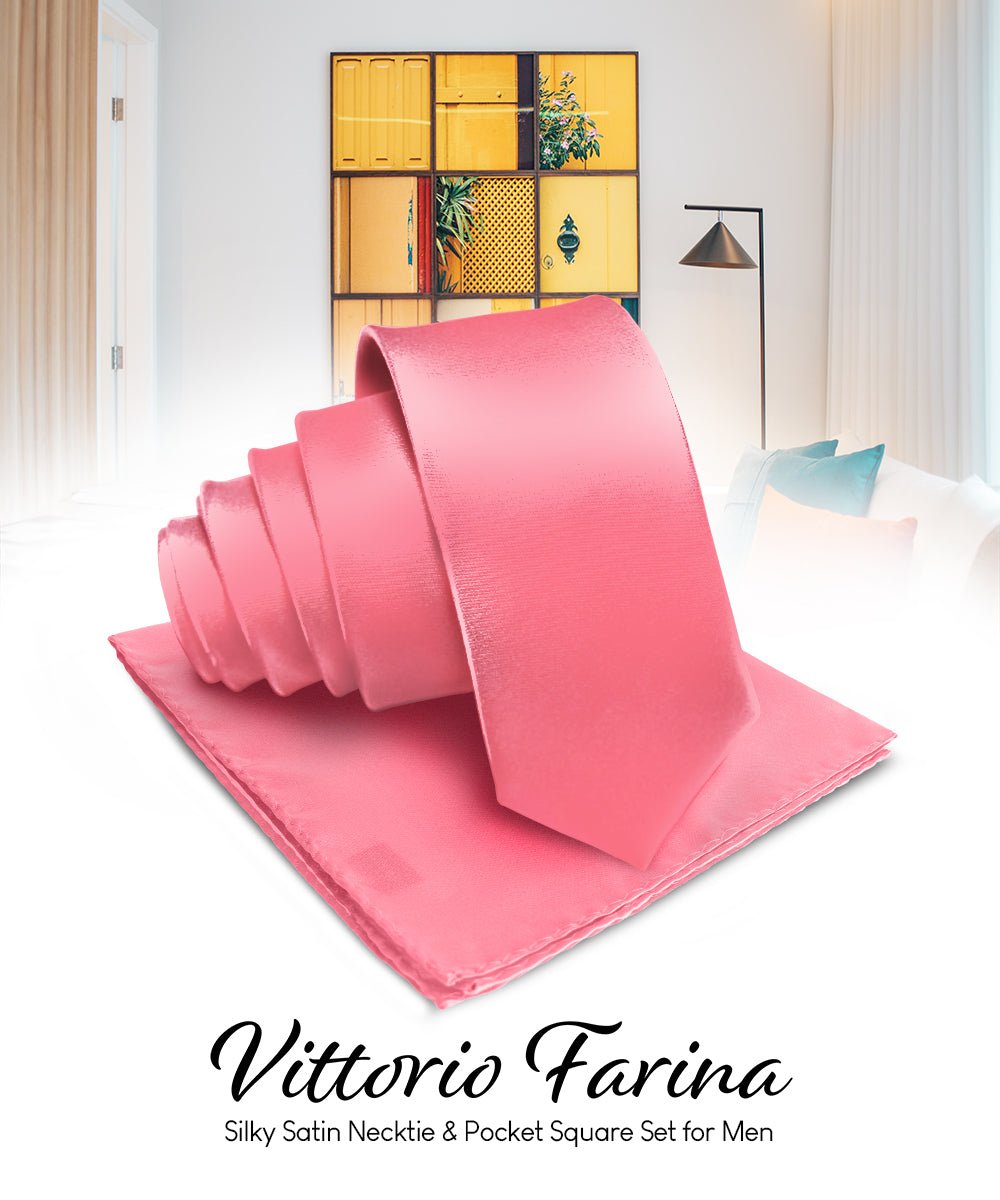 Vittorio Farina Men's Satin Necktie & Pocket Square - Suits You Sir - Rose - 