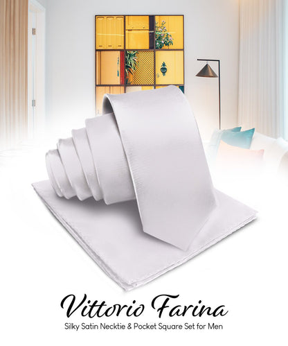 Vittorio Farina Men's Satin Necktie & Pocket Square - Suits You Sir - Silver - 