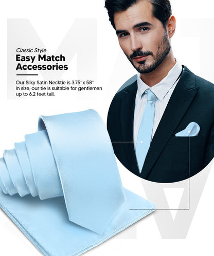 Vittorio Farina Men's Satin Necktie & Pocket Square - Suits You Sir - Sky Blue - 