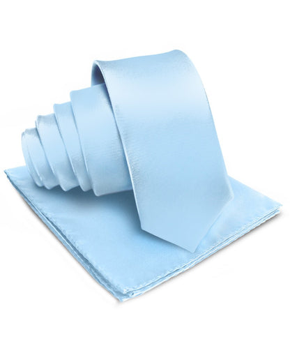 Vittorio Farina Men's Satin Necktie & Pocket Square - Suits You Sir - Sky Blue - 