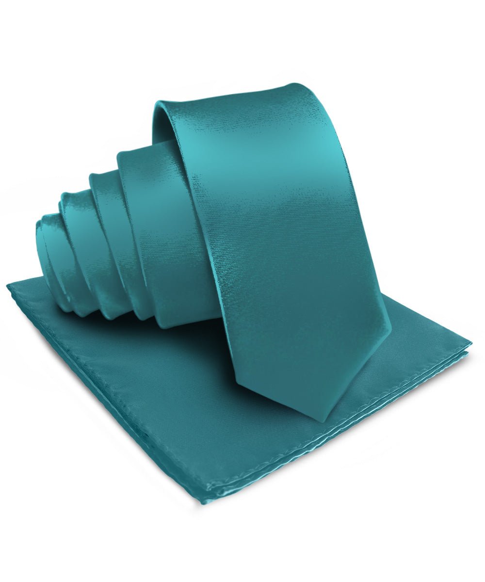 Vittorio Farina Men's Satin Necktie & Pocket Square - Suits You Sir - Teal Blue - 