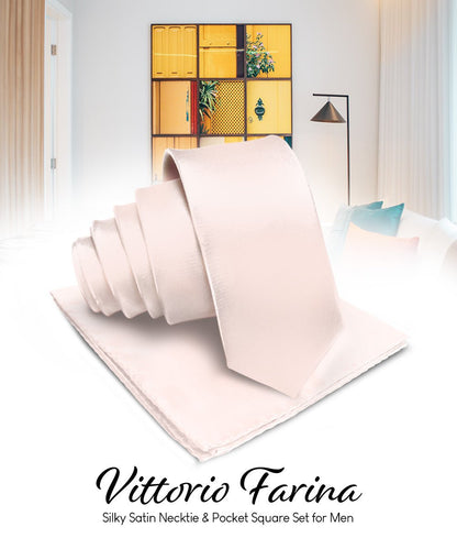 Vittorio Farina Men's Satin Necktie & Pocket Square - Suits You Sir - Vanilla - 