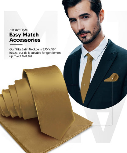 Vittorio Farina Men's Satin Necktie & Pocket Square - Suits You Sir - Whiskey Brown - 