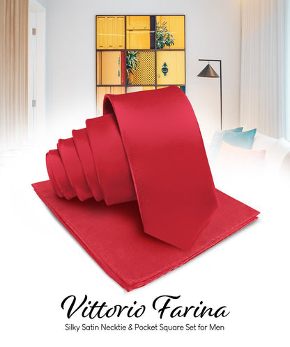 Vittorio Farina Men's Satin Necktie & Pocket Square - Suits You Sir - Wine - 