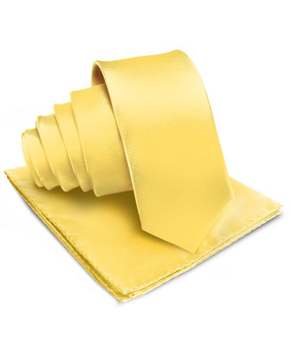 Vittorio Farina Men's Satin Necktie & Pocket Square - Suits You Sir - Yellow - 