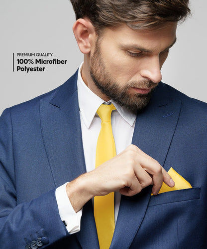 Vittorio Farina Men's Satin Necktie & Pocket Square - Suits You Sir - Yellow - 