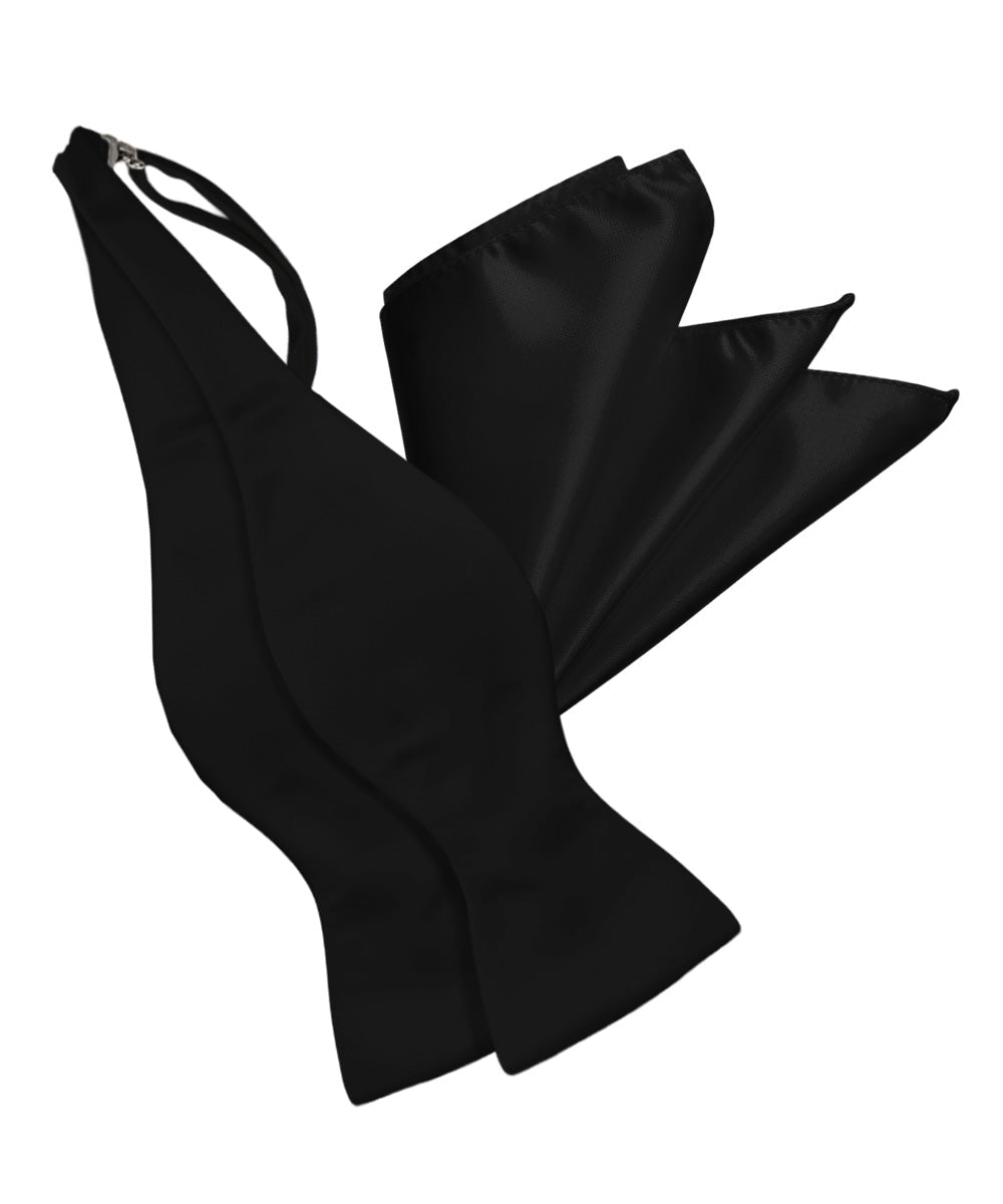 Vittorio Farina Men's Satin Self Tie Bow Tie & Pocket Square in Gift Box - Suits You Sir - Black - 
