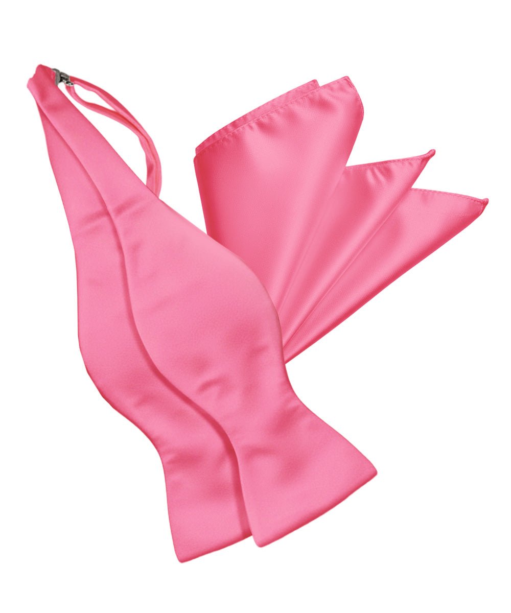 Vittorio Farina Men's Satin Self Tie Bow Tie & Pocket Square in Gift Box - Suits You Sir - Bubble Gum Pink - 