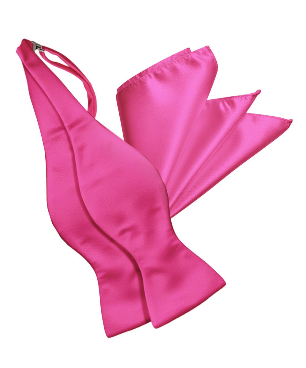 Vittorio Farina Men's Satin Self Tie Bow Tie & Pocket Square in Gift Box - Suits You Sir - Hot Pink - 