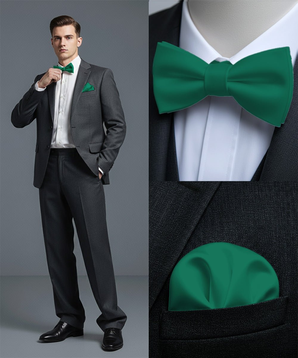 Vittorio Farina Men's Satin Self Tie Bow Tie & Pocket Square in Gift Box - Suits You Sir - Hunter Green - 