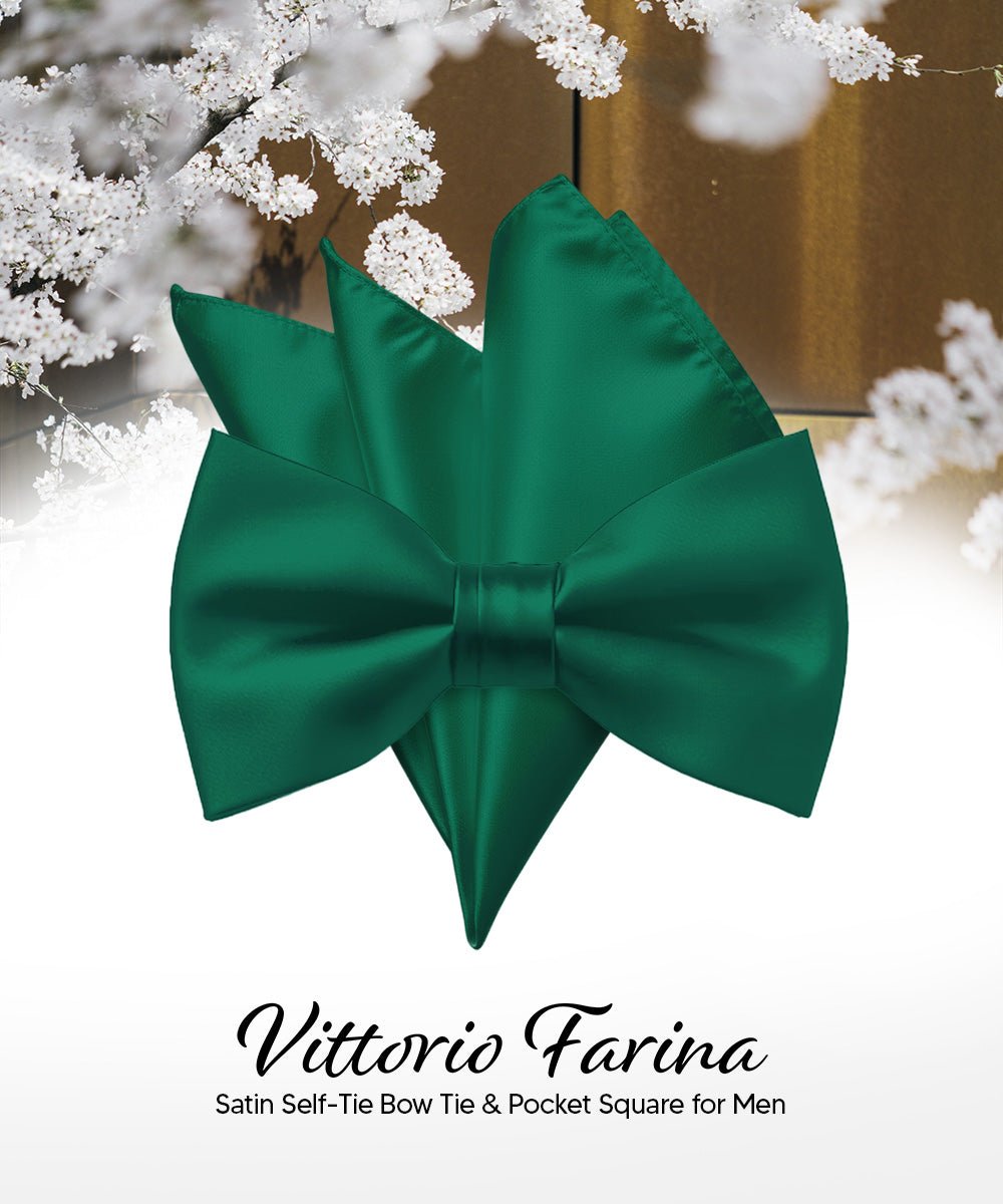 Vittorio Farina Men's Satin Self Tie Bow Tie & Pocket Square in Gift Box - Suits You Sir - Hunter Green - 