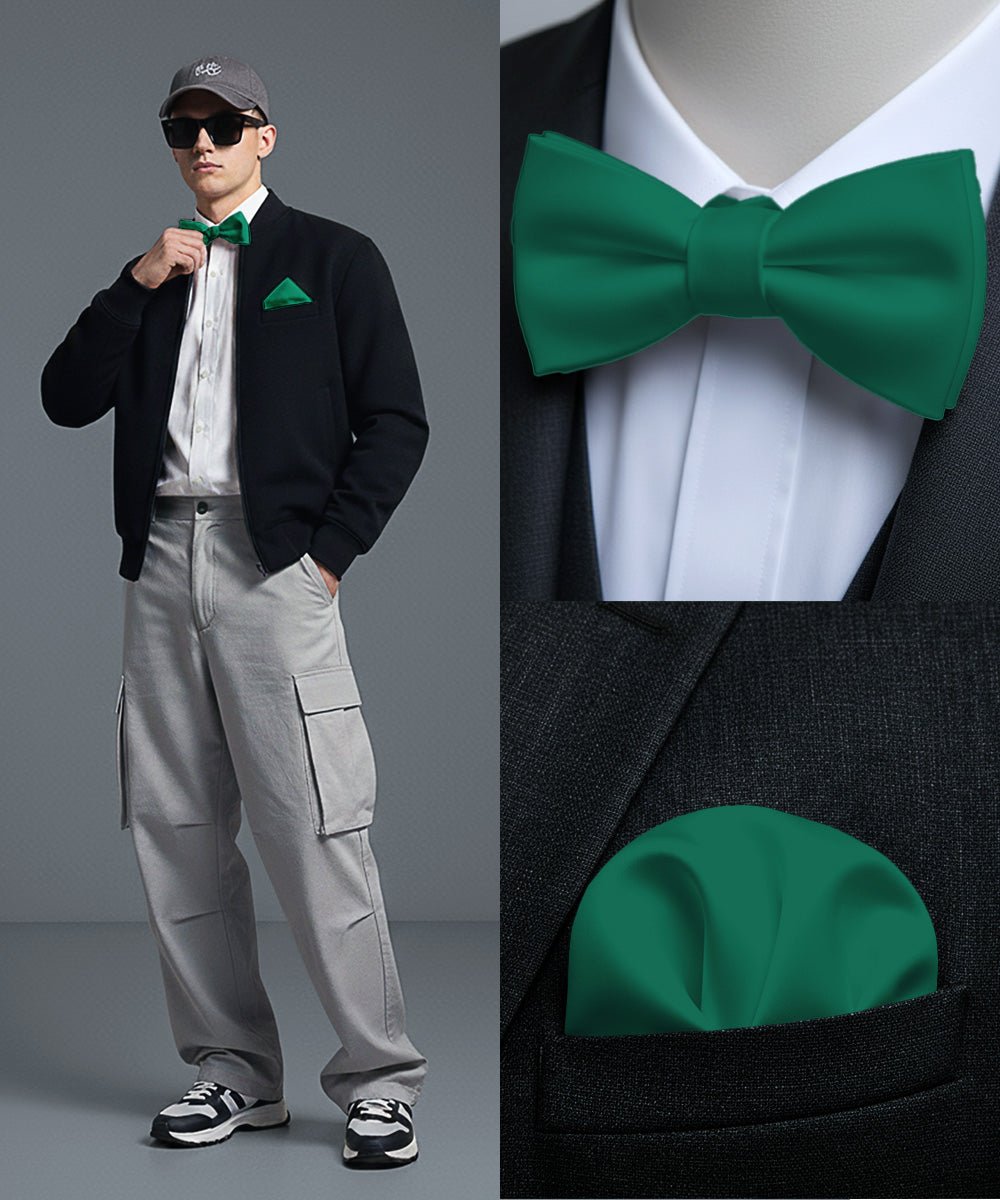 Vittorio Farina Men's Satin Self Tie Bow Tie & Pocket Square in Gift Box - Suits You Sir - Hunter Green - 