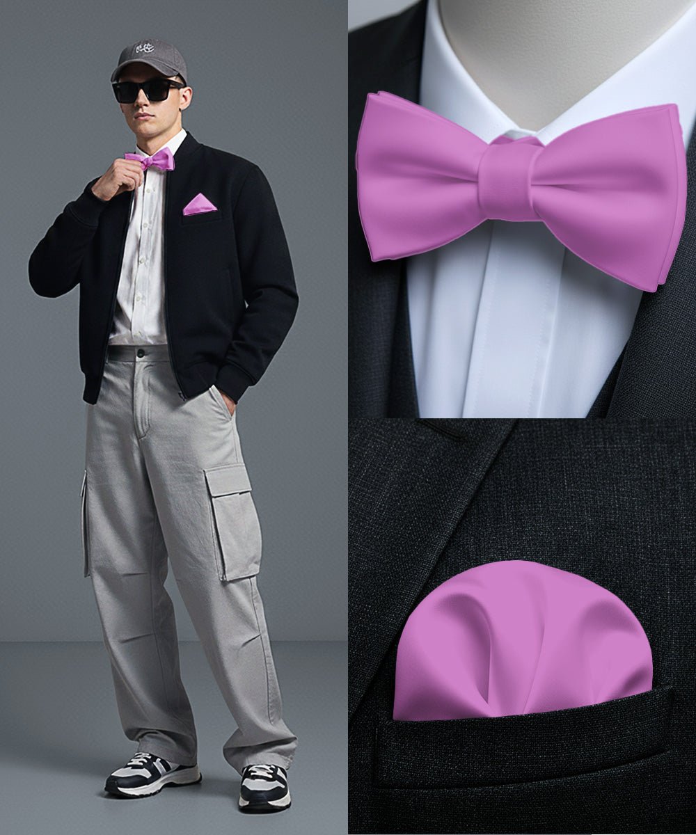 Vittorio Farina Men's Satin Self Tie Bow Tie & Pocket Square in Gift Box - Suits You Sir - Lavender - 